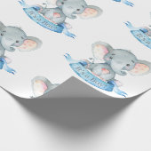 Cute Elephant Baby Boy Blue en Grey Cadeaupapier (Hoek)