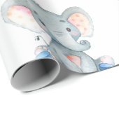 Cute Elephant Baby Boy Blue en Grey Cadeaupapier (Rol Hoek)