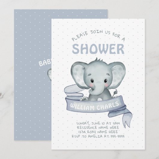 Cute Elephant Baby Boy Blue White Simple Simple Kaart (Voorkant / Achterkant)