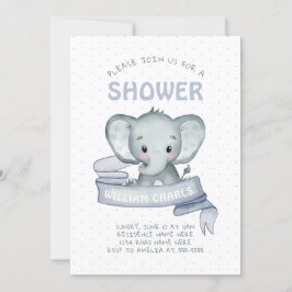 Cute Elephant Baby Boy Blue White Simple Simple Kaart