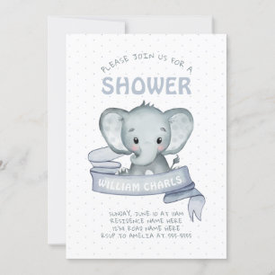 Cute Elephant Baby Boy Blue White Simple Simple Kaart