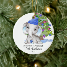Cute Elephant Baby Boy eerste kerstfoto Keramisch Ornament