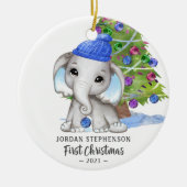 Cute Elephant Baby Boy eerste kerstfoto Keramisch Ornament (Voorkant)