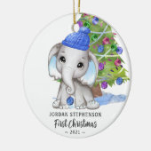 Cute Elephant Baby Boy eerste kerstfoto Keramisch Ornament (Links)