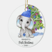 Cute Elephant Baby Boy eerste kerstfoto Keramisch Ornament (Links)