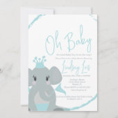 Cute Elephant Baby Boy Elegant Script Baby shower Kaart (Voorkant)