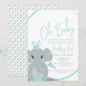 Cute Elephant Baby Boy Elegant Script Baby shower Kaart (Voorkant / Achterkant)