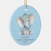 Cute Elephant Baby Boy First KerstBlue Keramisch Ornament (Rechts)