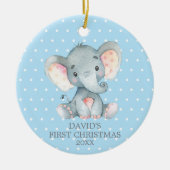 Cute Elephant Baby Boy First KerstBlue Keramisch Ornament (Voorkant)