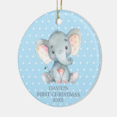 Cute Elephant Baby Boy First KerstBlue Keramisch Ornament (Links)