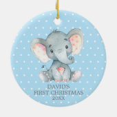 Cute Elephant Baby Boy First KerstBlue Keramisch Ornament (Achterkant)