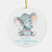 Cute Elephant Baby Boy First KerstBlue Keramisch Ornament (Voorkant)