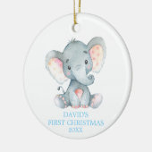 Cute Elephant Baby Boy First KerstBlue Keramisch Ornament (Links)