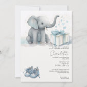Cute Elephant Baby Boy met Gift Baby shower Kaart (Voorkant)