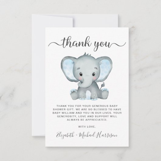Cute Elephant Baby Boy Shower Bedankkaart (Voorkant)