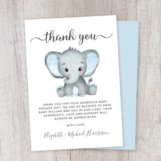 Cute Elephant Baby Boy Shower Bedankkaart
