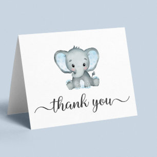 Cute Elephant Baby Boy Shower Bedankkaart