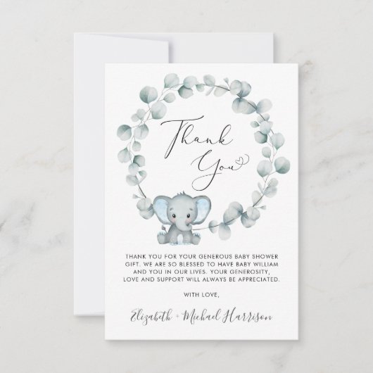 Cute Elephant Baby Boy Shower Bedankkaart (Voorkant)