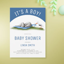 Cute Elephant Baby Boy Shower Kaart