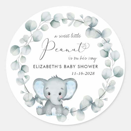 Cute Elephant Baby Boy Shower Ronde Sticker (Voorkant)