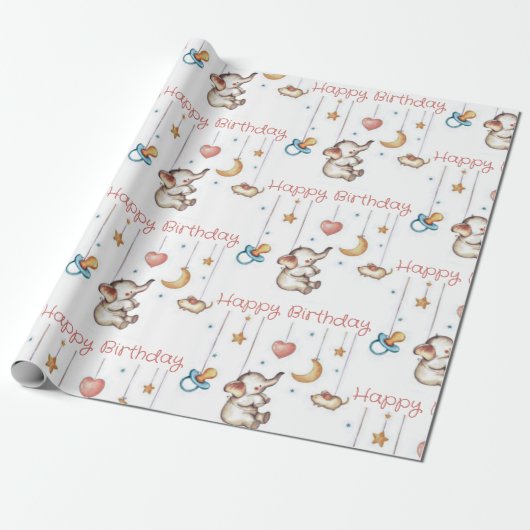 Cute Elephant baby Cadeaupapier (Uitgerold)