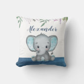 Cute Elephant Baby Custom Name Blue Wood Kussen (Voorkant)