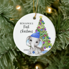 Cute Elephant Baby First KerstBoy Foto Keramisch Ornament
