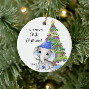 Cute Elephant Baby First KerstBoy Foto Keramisch Ornament