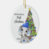 Cute Elephant Baby First KerstBoy Foto Keramisch Ornament (Rechts)