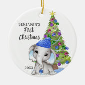 Cute Elephant Baby First KerstBoy Foto Keramisch Ornament (Voorkant)