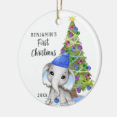 Cute Elephant Baby First KerstBoy Foto Keramisch Ornament (Links)
