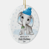 Cute Elephant Baby First KerstBoy Fotonaam Keramisch Ornament (Rechts)