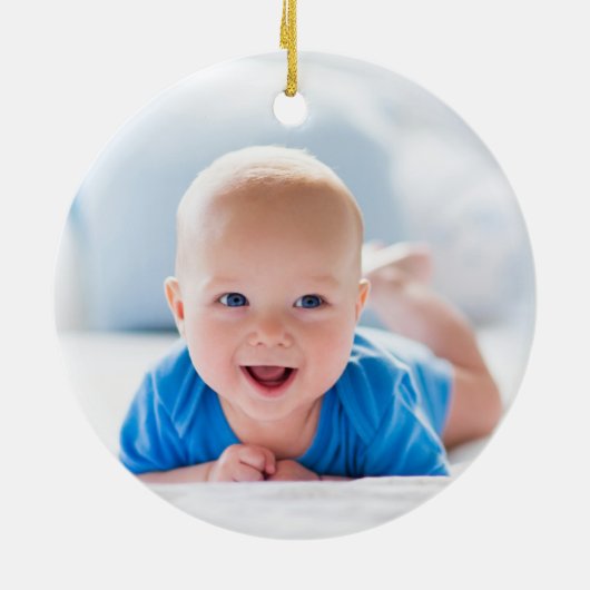 Cute Elephant Baby First KerstBoy Fotonaam Keramisch Ornament (Achterkant)