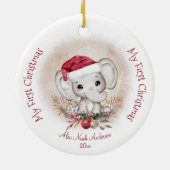 Cute Elephant Baby First KerstBoy Naam Keramisch Ornament (Achterkant)