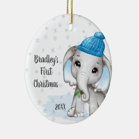 Cute Elephant Baby First KerstBoy Naam Keramisch Ornament (Rechts)