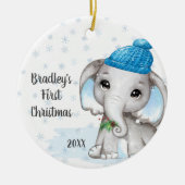 Cute Elephant Baby First KerstBoy Naam Keramisch Ornament (Voorkant)