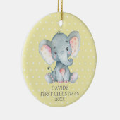 Cute Elephant Baby First Kerstgeel en Grey Keramisch Ornament (Rechts)