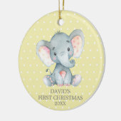 Cute Elephant Baby First Kerstgeel en Grey Keramisch Ornament (Links)