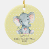 Cute Elephant Baby First Kerstgeel en Grey Keramisch Ornament (Achterkant)