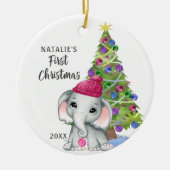 Cute Elephant Baby First KerstGirl Foto Keramisch Ornament (Voorkant)