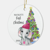 Cute Elephant Baby First KerstGirl Foto Keramisch Ornament (Links)