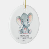 Cute Elephant Baby First Kerstgrijs Keramisch Ornament (Rechts)