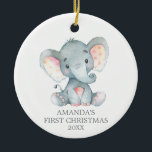 Cute Elephant Baby First Kerstgrijs Keramisch Ornament<br><div class="desc">Kute Elephant Baby First Kerstgrijs keramisch sieraad</div>