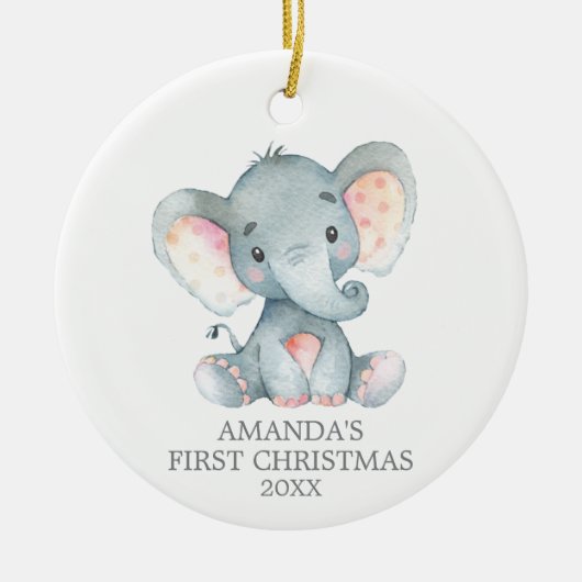 Cute Elephant Baby First Kerstgrijs Keramisch Ornament (Voorkant)