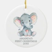 Cute Elephant Baby First Kerstgrijs Keramisch Ornament (Achterkant)