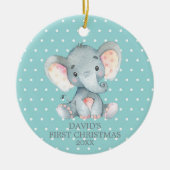 Cute Elephant Baby First Kerstmis Blauwgroen en Gr Keramisch Ornament (Voorkant)