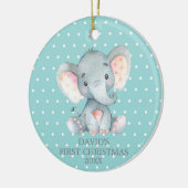 Cute Elephant Baby First Kerstmis Blauwgroen en Gr Keramisch Ornament (Links)