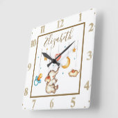 Cute Elephant baby gepersonaliseerd Vierkante Klok (Hoek)