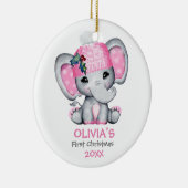 Cute Elephant Baby Girl Baby's Eerste Kerstmis Keramisch Ornament (Rechts)