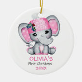 Cute Elephant Baby Girl Baby's Eerste Kerstmis Keramisch Ornament (Voorkant)